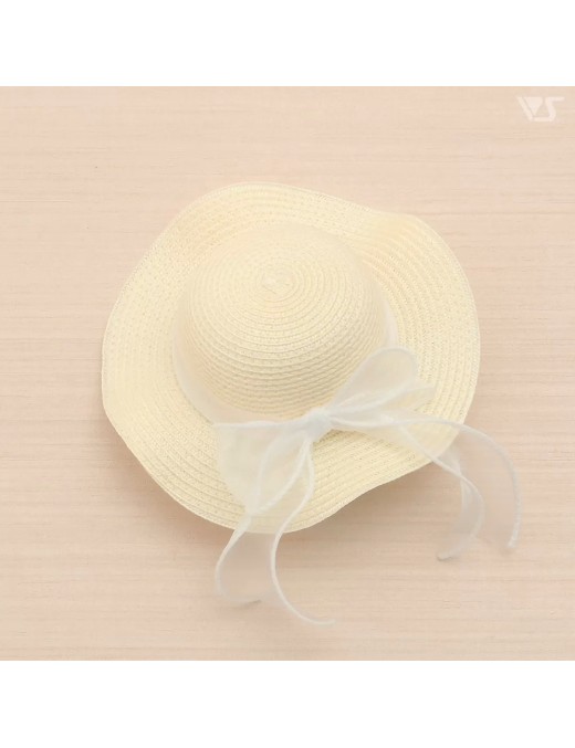 White Straw Hat (Wave Brim / White Ribbon)