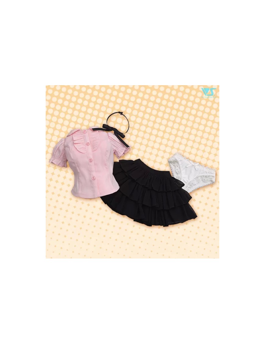Ruffle Blouse Set (Black / Pink)