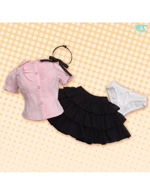 Conjunto de blusa con volantes (negro/rosa)