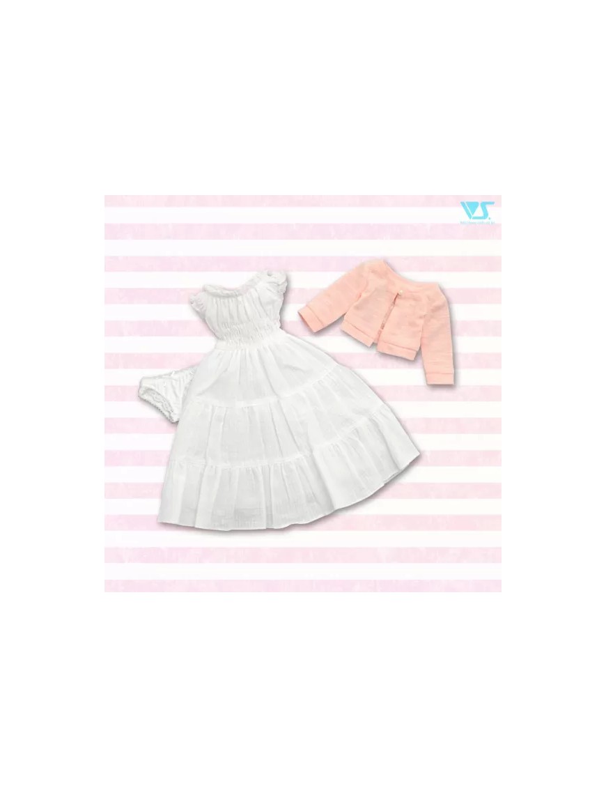 White Dress & Pink Cardigan Set / Mini
