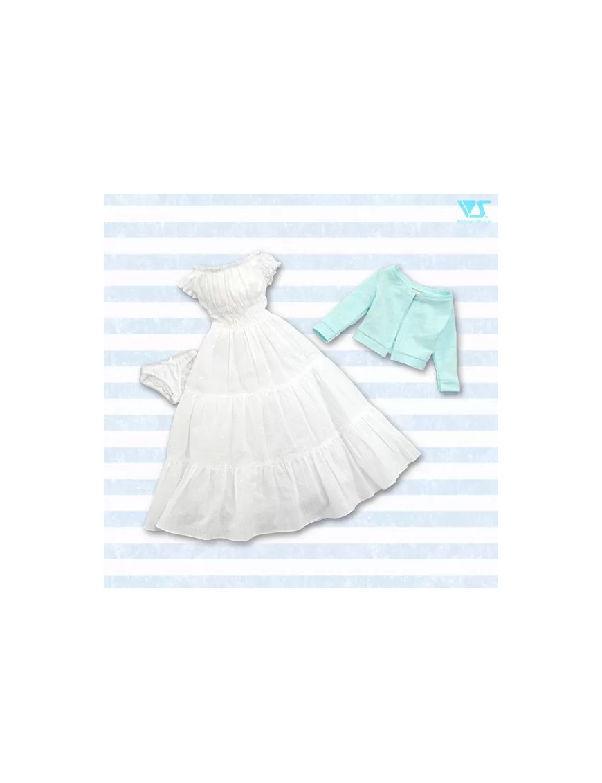 White Dress & Blue Cardigan Set