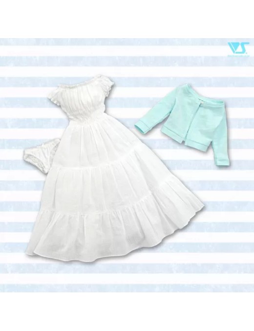 White Dress & Blue Cardigan Set