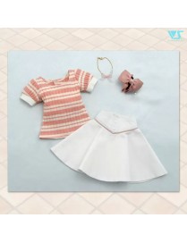 Pink Striped Top & White Skirt Set