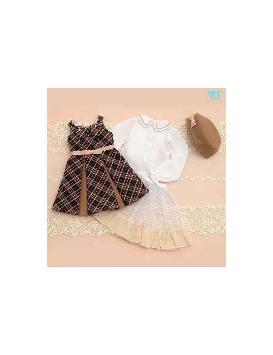 Girly Plaid Dress Set (Brown)